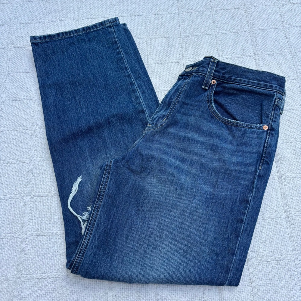 Women's 30 LEVI'S Low Pro Straight Distressed Dark Wash Low Rise Jeans